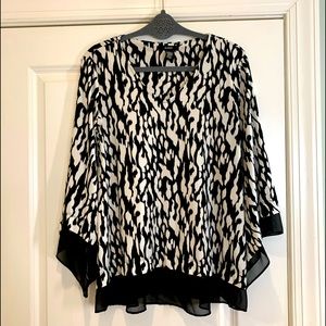 Alfani Black White Leopard Blouse Tunic Top Sz S